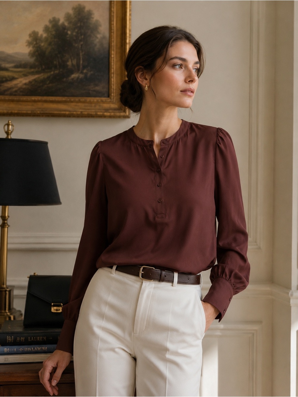 NWT Ann Taylor Chocolate Brown Long Sleeve Blouse XL Quiet Luxury Workwear